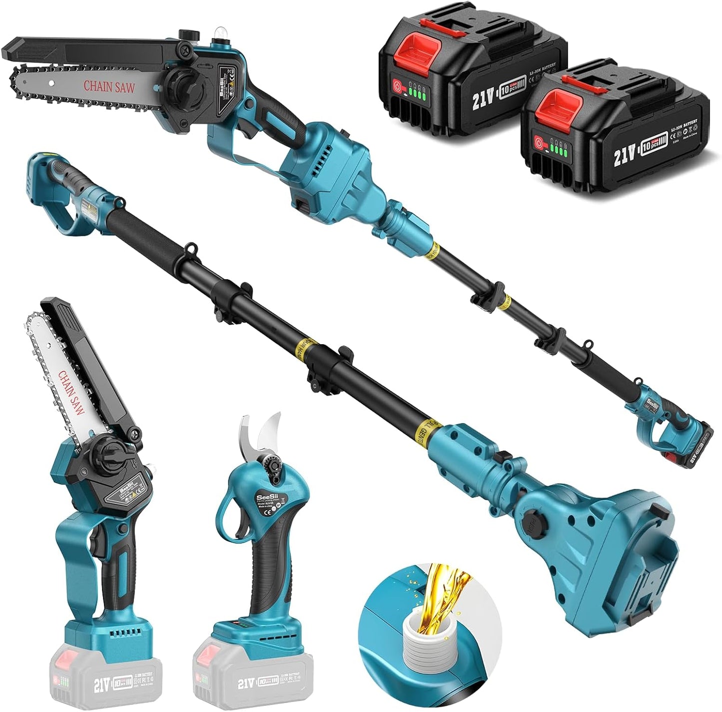 SEESII 4-in-1 Pole Saw & Pruning Shears Combo Kit for Tree Care