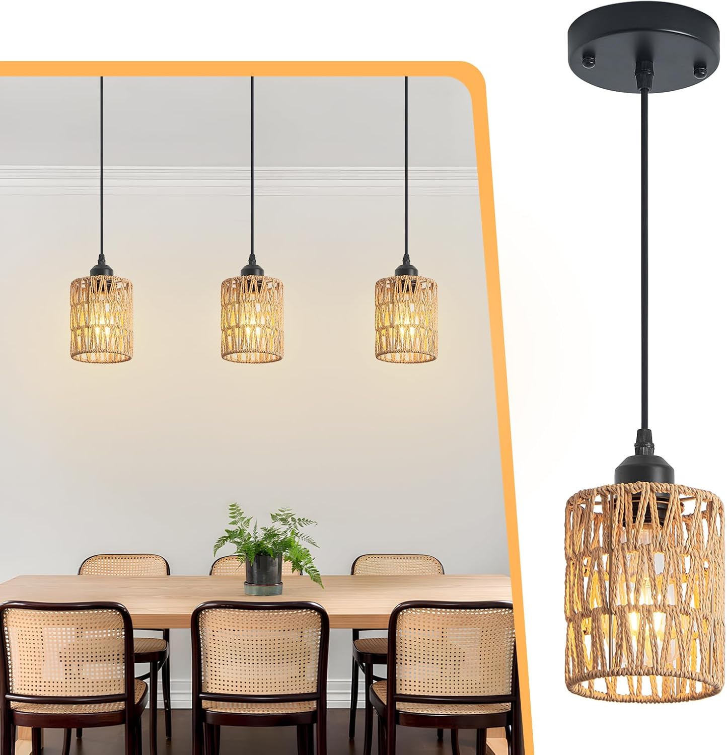 Boho Rattan Chandelier Pendant Lights for Kitchen Island