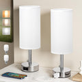White Silver Bedside Table Lamps Set of 2 with AC Outlet