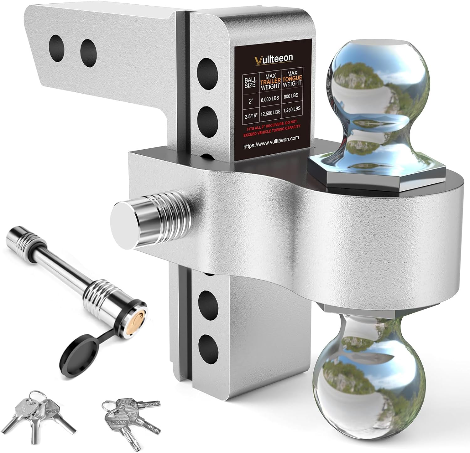 Adjustable Trailer Hitch for 2 Inch Receiver with Dual Balls