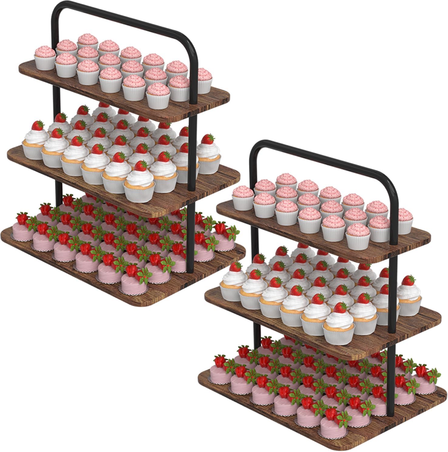 3-Tier Cupcake Stand for 52 Cupcakes, Premium Wood & Metal