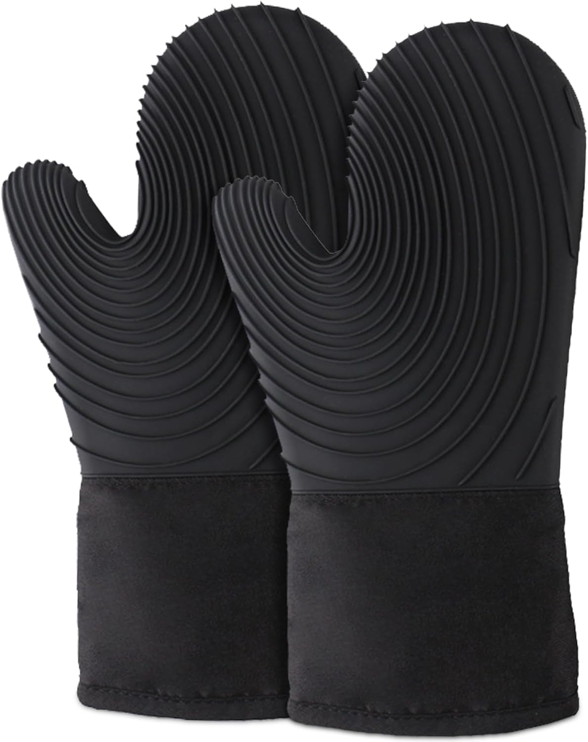 Extra Long Heat Resistant Oven Mitts Set - Black