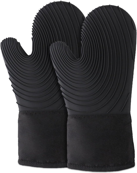 Extra Long Heat Resistant Oven Mitts Set - Black