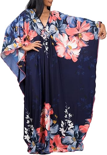 Bsubseach Women Ethnic Print Kaftan Beach Dress for Summer Fun