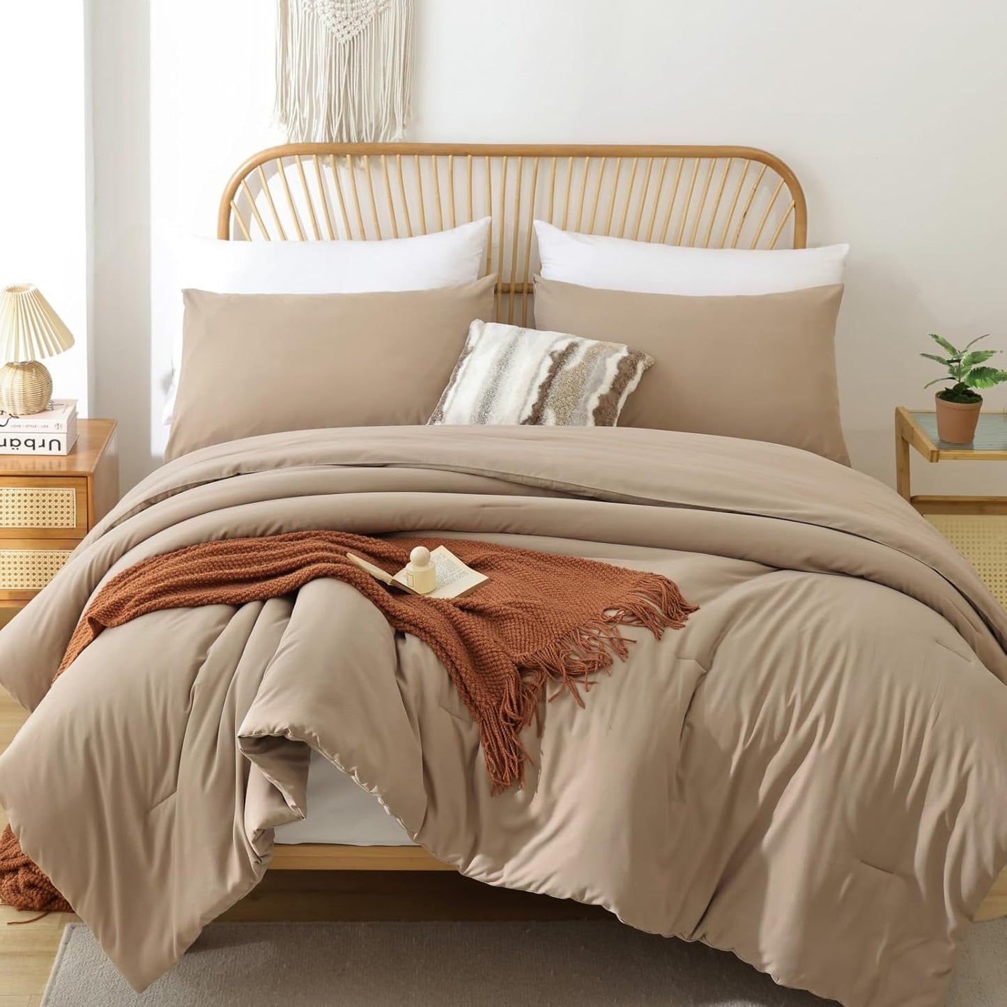 ROSGONIA Twin/Twin XL Comforter Set for Kids in Taupe Brown