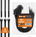 Eletoo 18 Black Zip Ties: 75LBS Tensile Strength, Self-Locking, UV Resistant