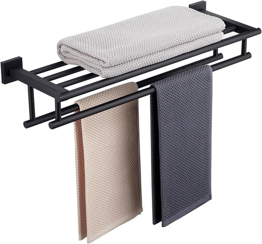 24 Inch Wall Mounted Towel Rack in Matte Black for Bathrooms