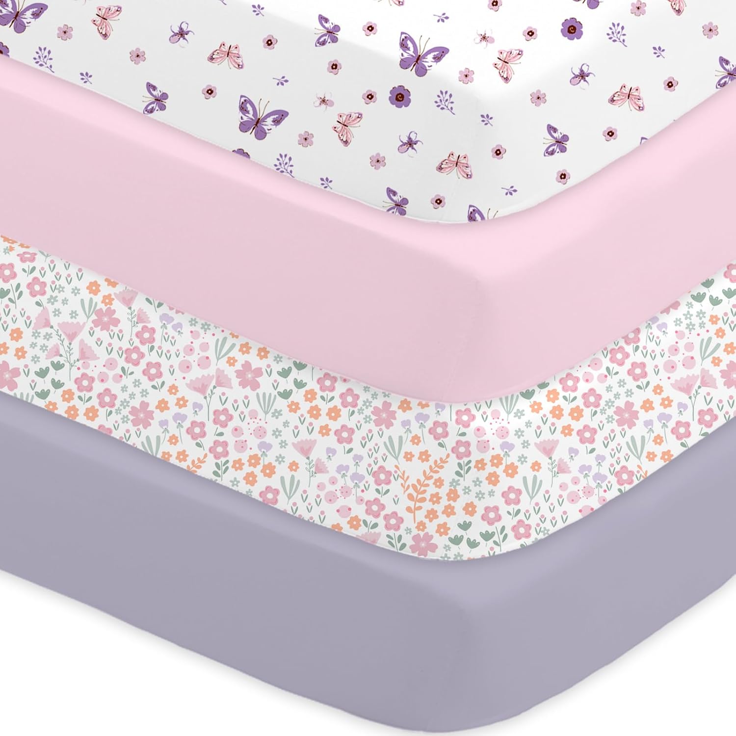 Little Grape Land Crib Sheets for Girls - Soft Microfiber 4-Pack