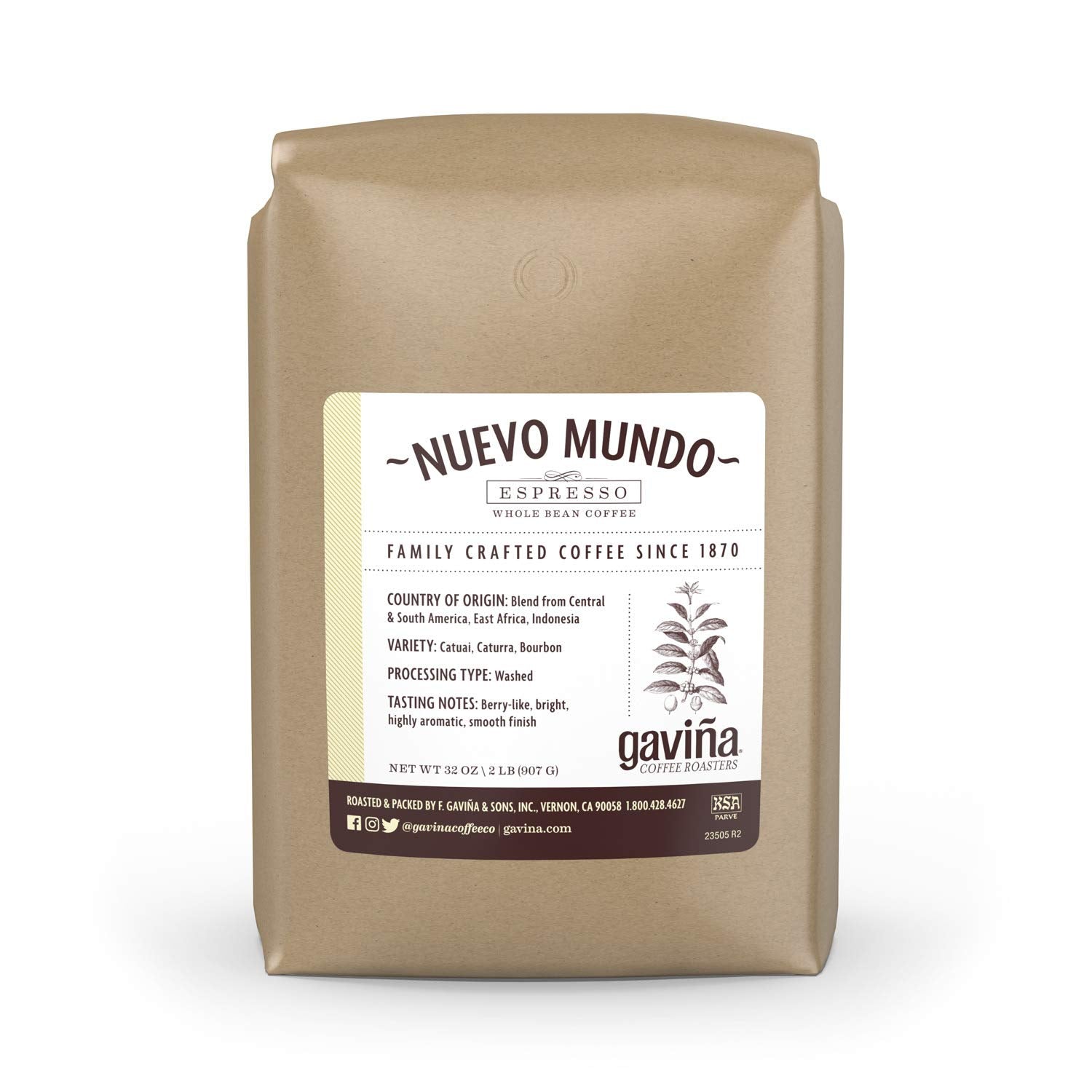 Gavina Nuevo Mundo Espresso Whole Bean Coffee, 100% Arabica