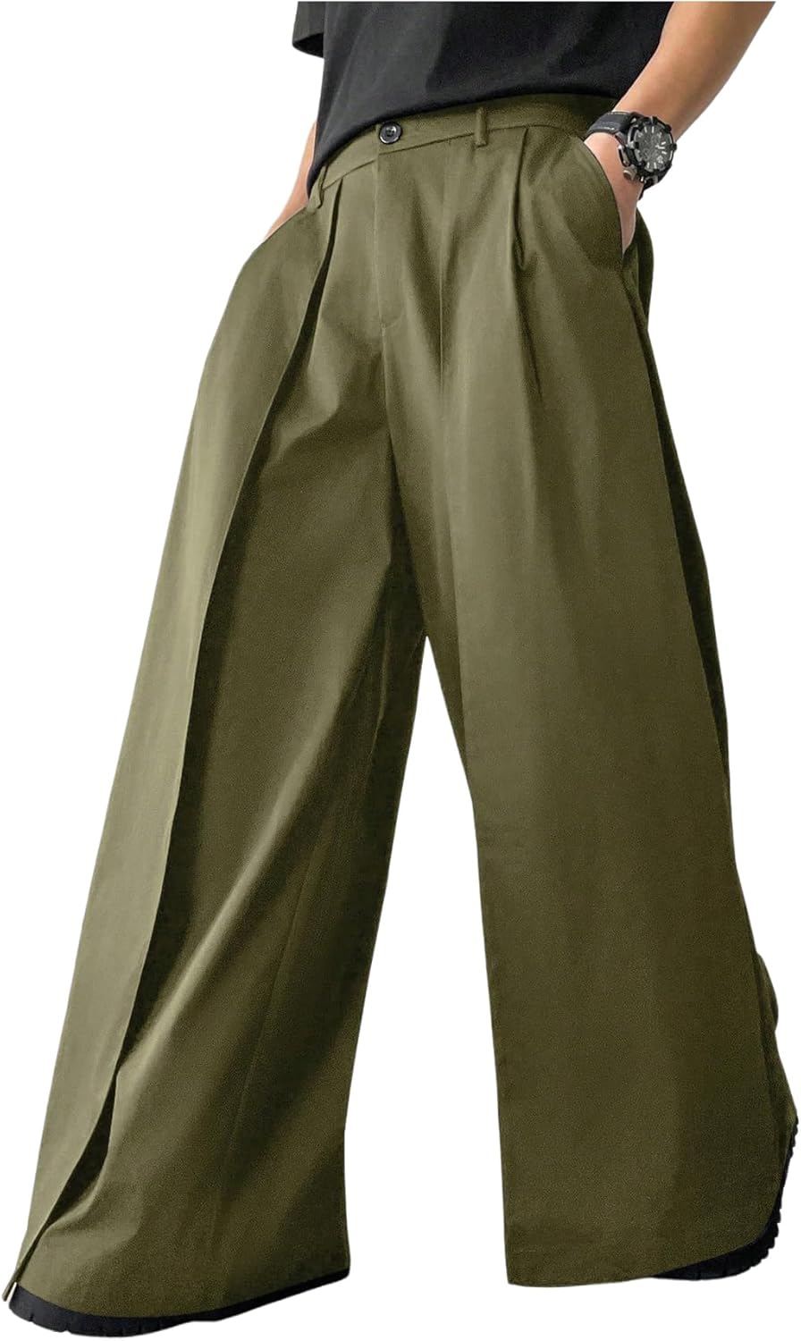 OYOANGLE Men's Baggy Wide Leg Pants for Business Casual Style