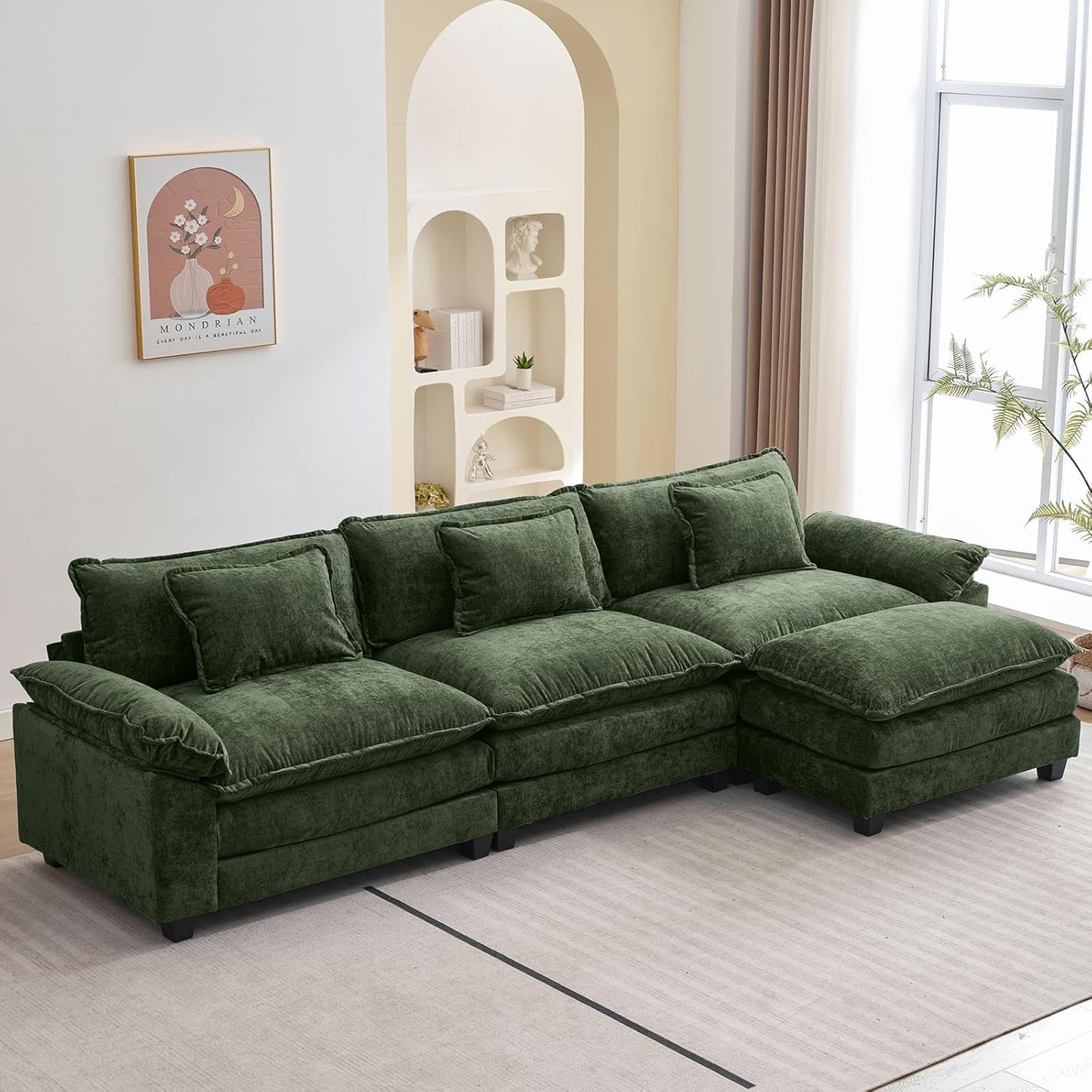 120 Inch Modular Sectional Sofa - Comfy Cloud Couch with Ottoman