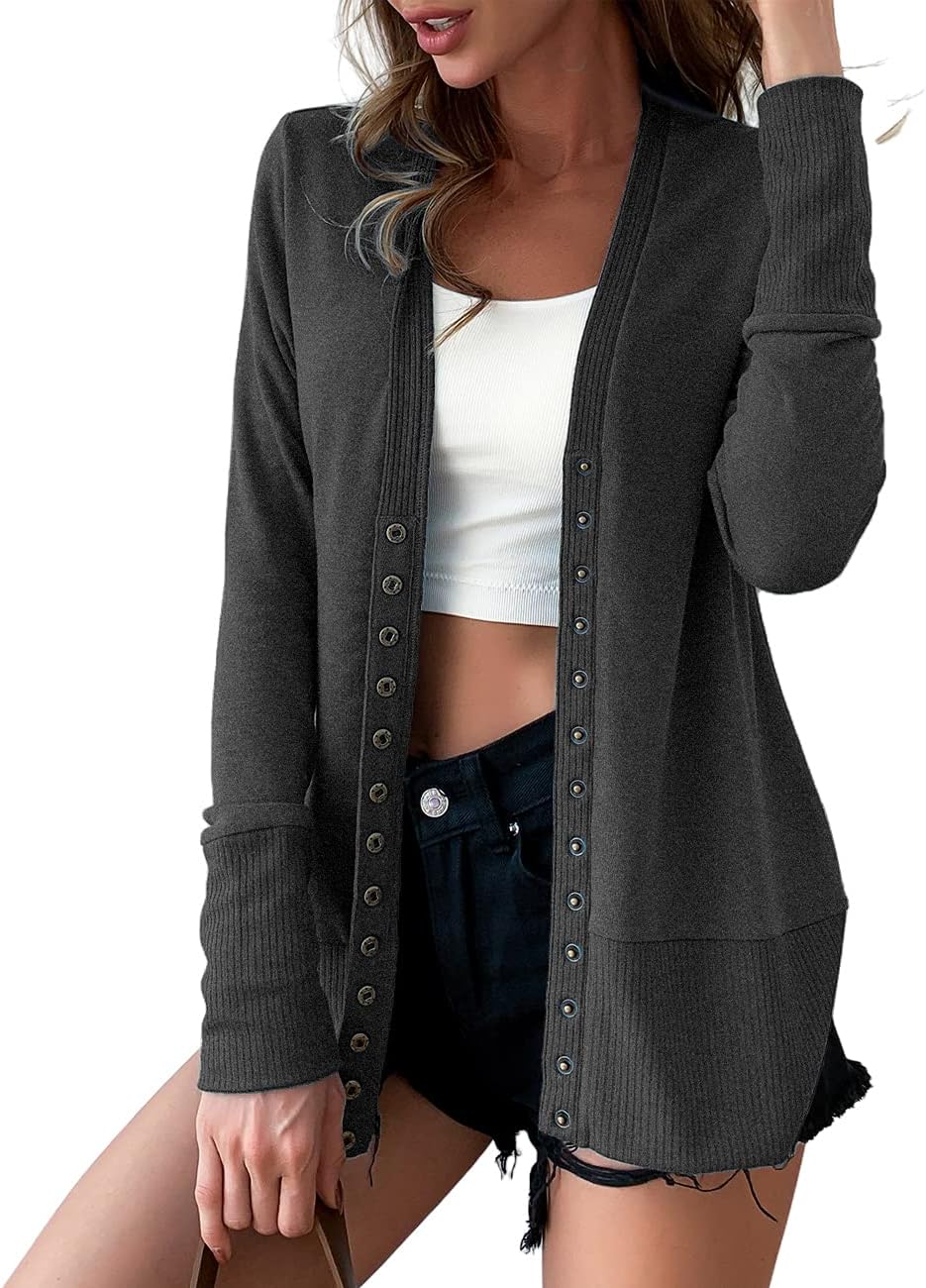 VERABENDI Women Long Sleeve V Neck Cute Knit Sweater Cardigan