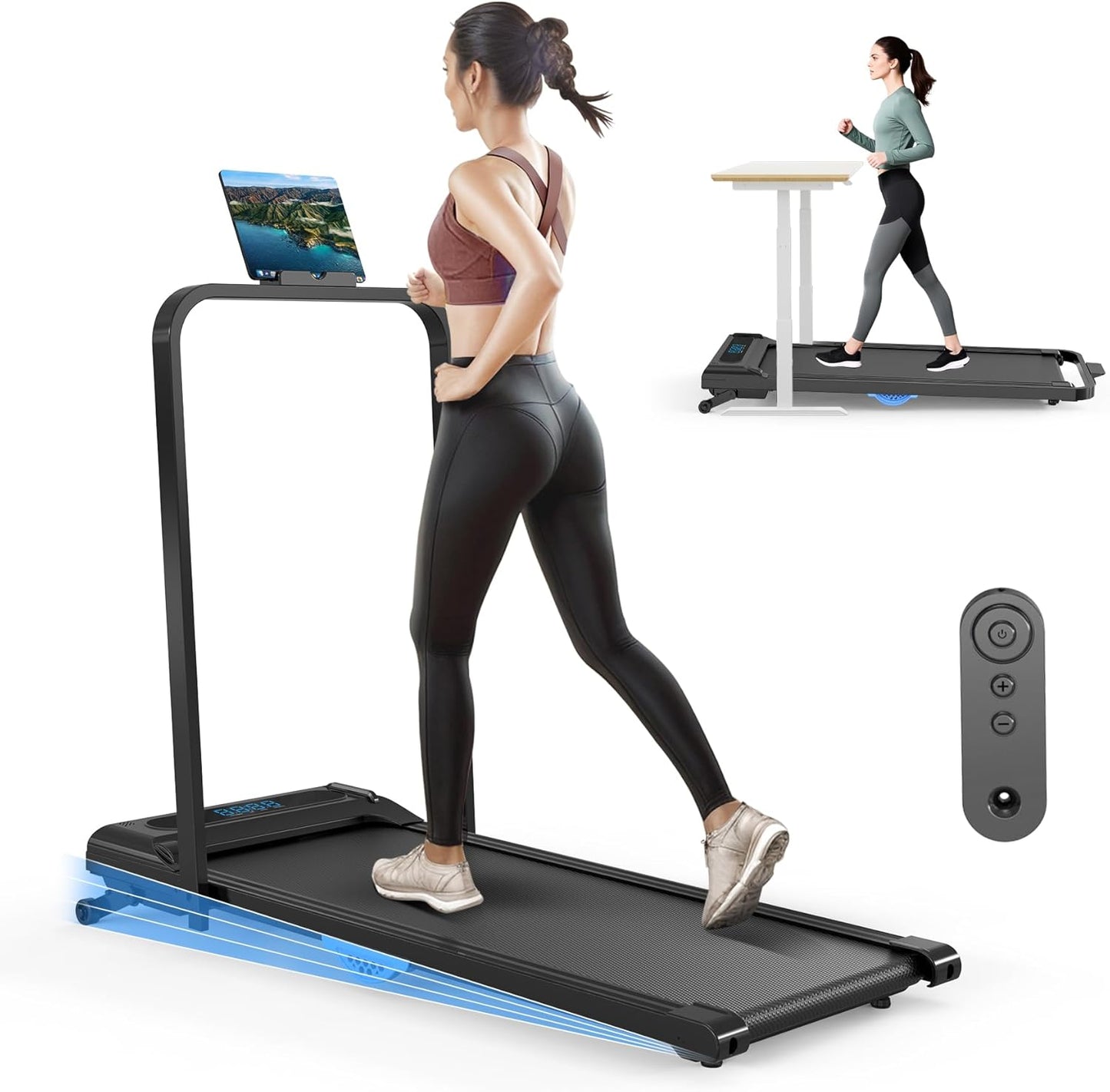 MODIDA Foldable 2-in-1 Treadmill: Max Speed 3.8 MPH