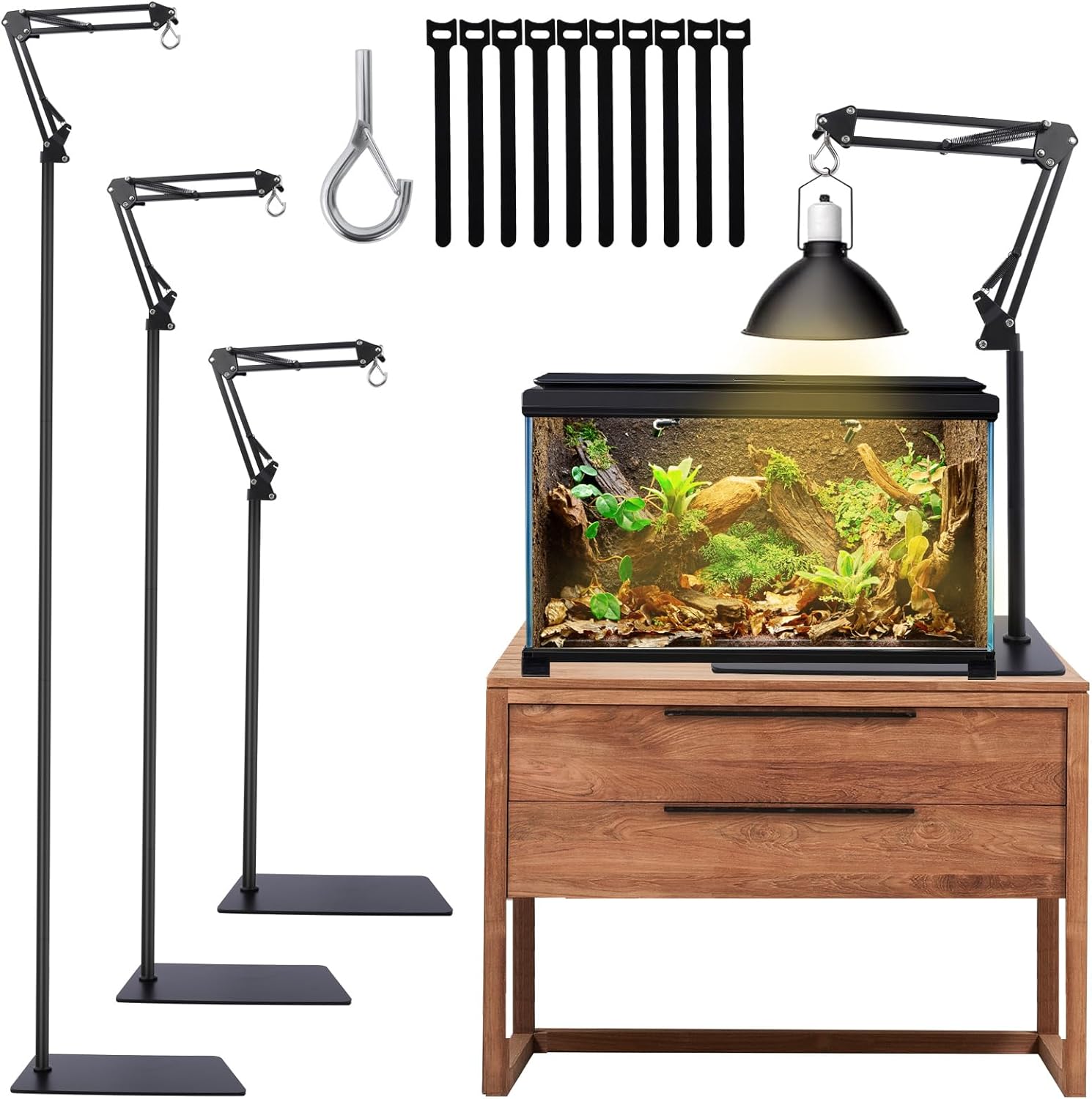 Reptile Lamp Stand Adjustable Height for Bearded Dragons and More