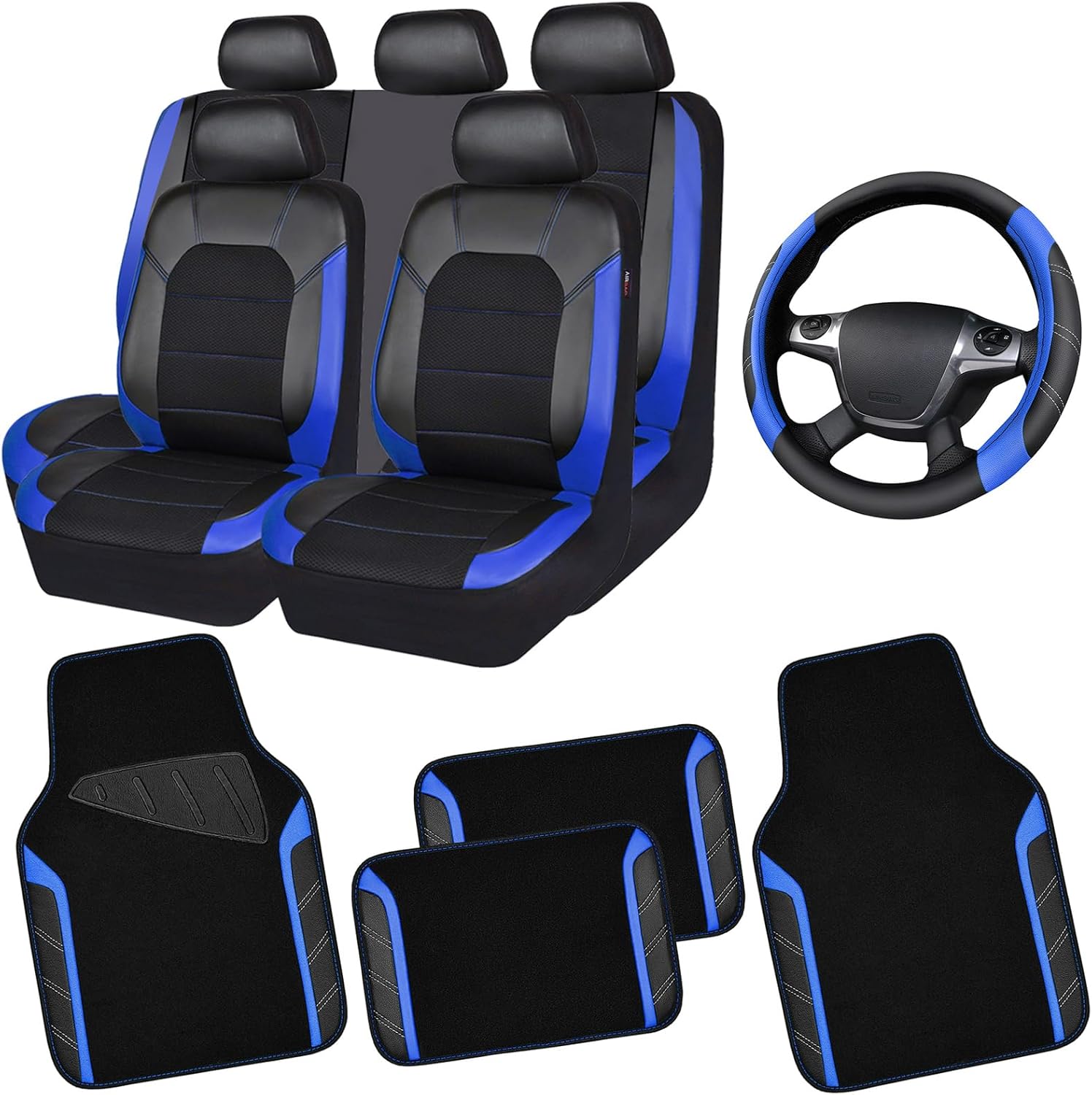 CAR PASS Air Mesh Leather Car Seat Covers Full Set for Comfort