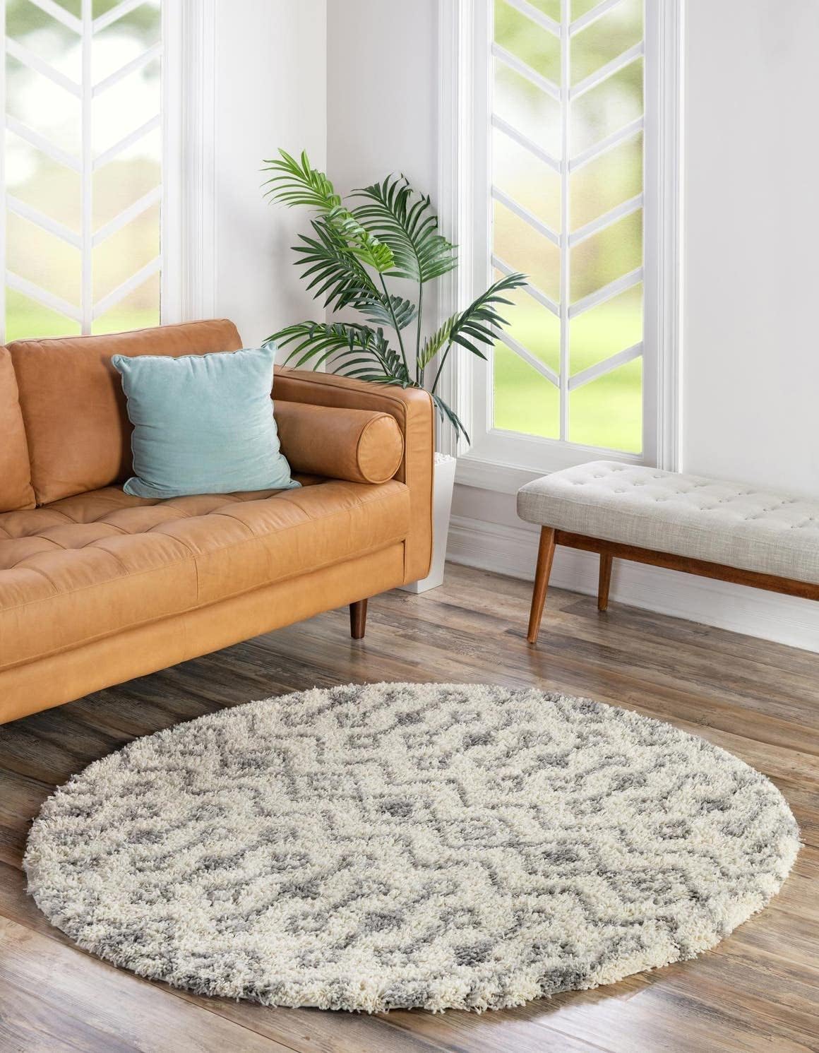 Moroccan Trellis Shag Collection Rug 8ft Round Ivory for Style