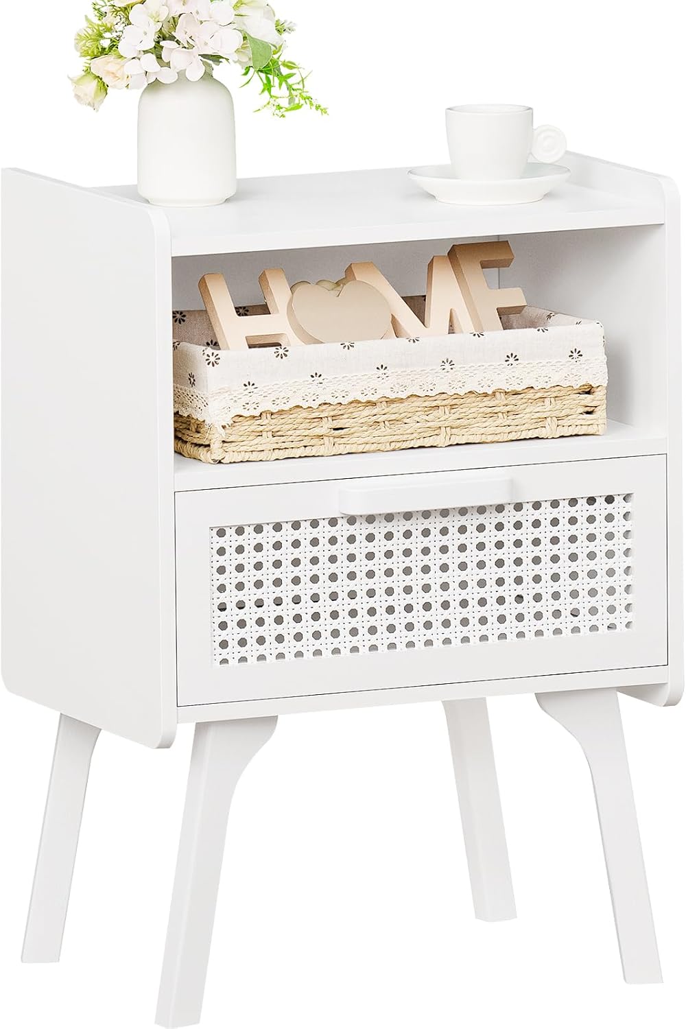 Rattan Nightstand with Drawer and Open Shelf for Modern Spaces