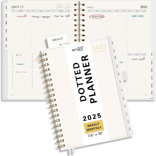 2025 Planner by RETTACY: Bullet Dotted, Weekly/Monthly, Medium Size ~ Stay Organized in Style!