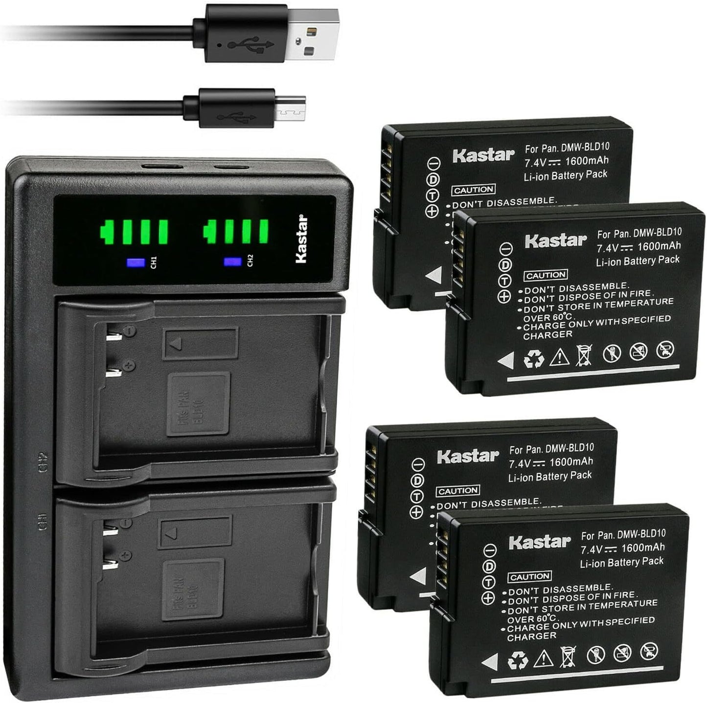 Kastar 4-Pack Battery and Charger for Panasonic DMW-BLD10 Series
