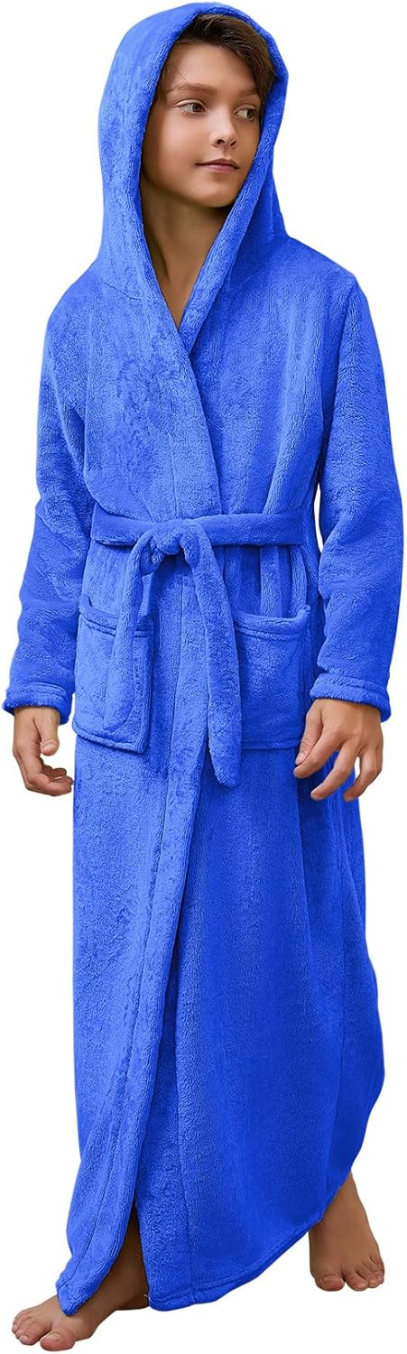 Jxstar Girls Bathrobes Plush Full Length Hooded Robes for Kids