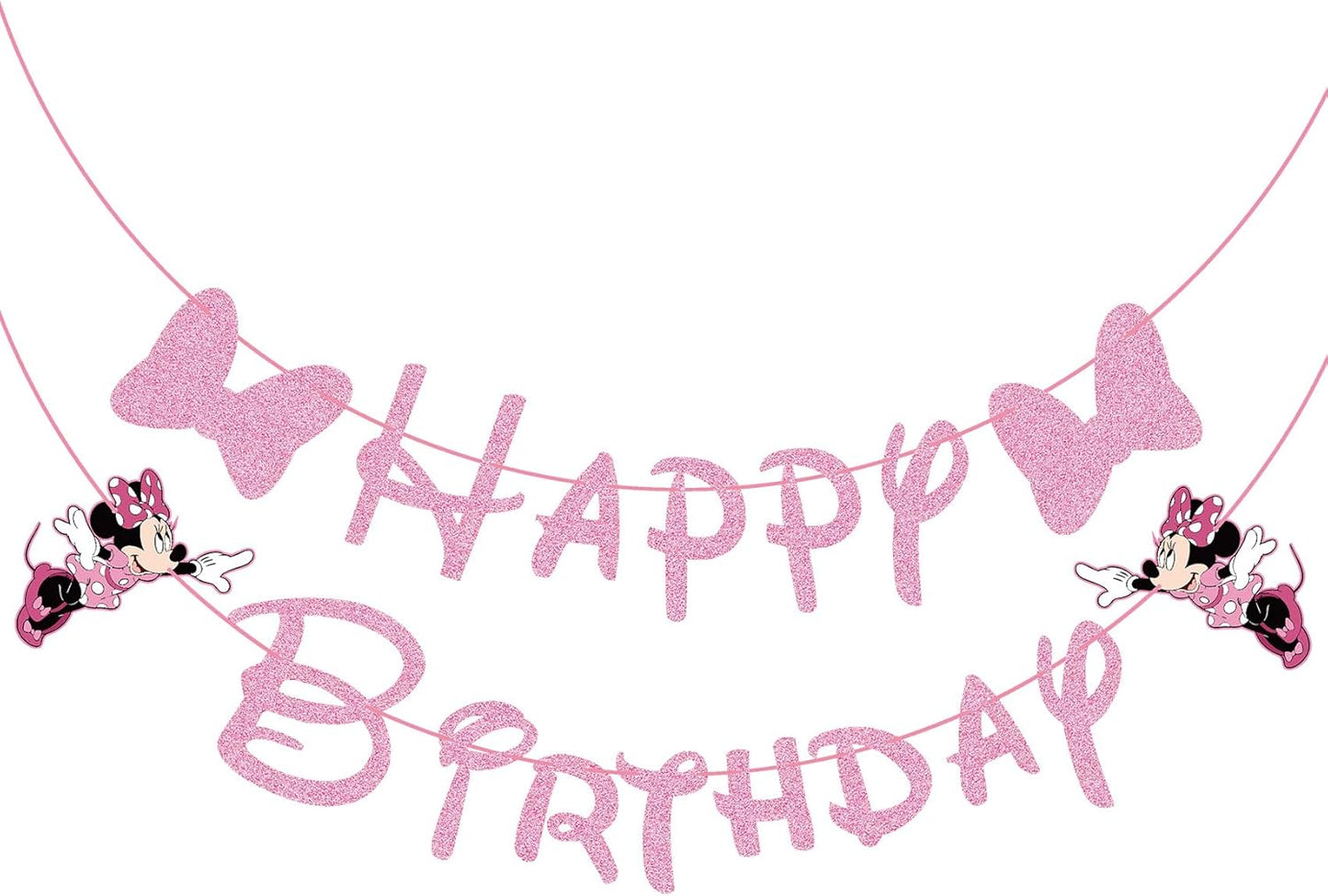 ChicRosa Pink Mouse Happy Birthday Banner for Girls, 45 inch