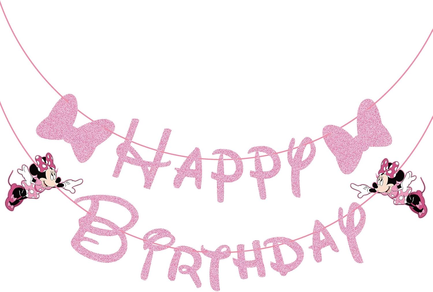 ChicRosa Pink Mouse Happy Birthday Banner for Girls, 45 inch