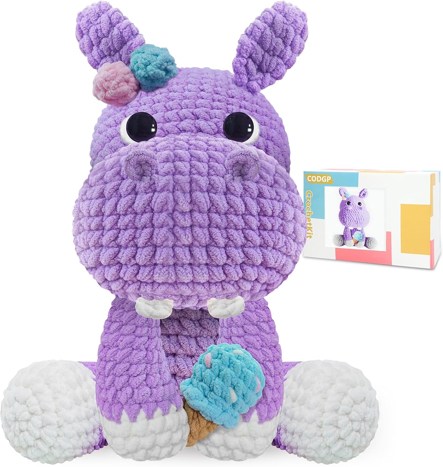 CODGP Crochet Kit for Beginners - 11.8in Hippo Animal Kit