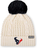 Womens NFL Team Logo Cable Knit Pom Beanie Hat - White Cable