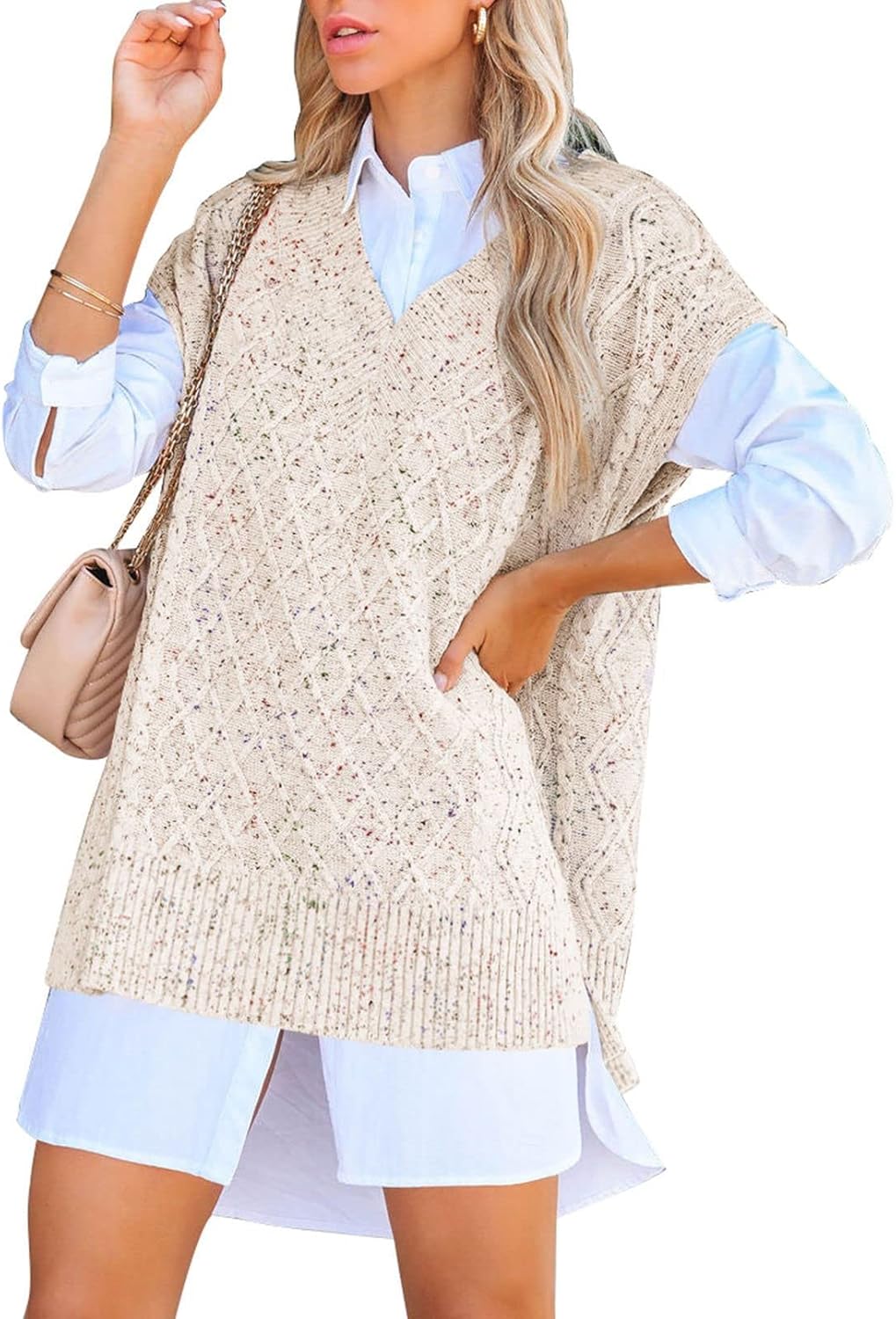 Viottiset Women's Oversized V Neck Knit Sweater Vest for Style