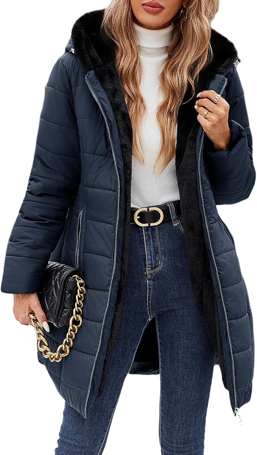 Women's Winter Fleece Lined Down Jacket for Cold Weather