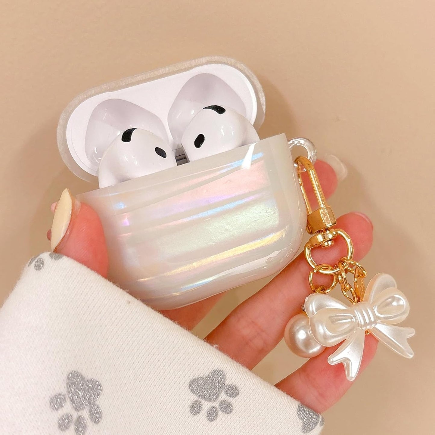 Glitter Pearl Shell AirPod 4 Case w/ Bow Keychain for Girls PHOEACC