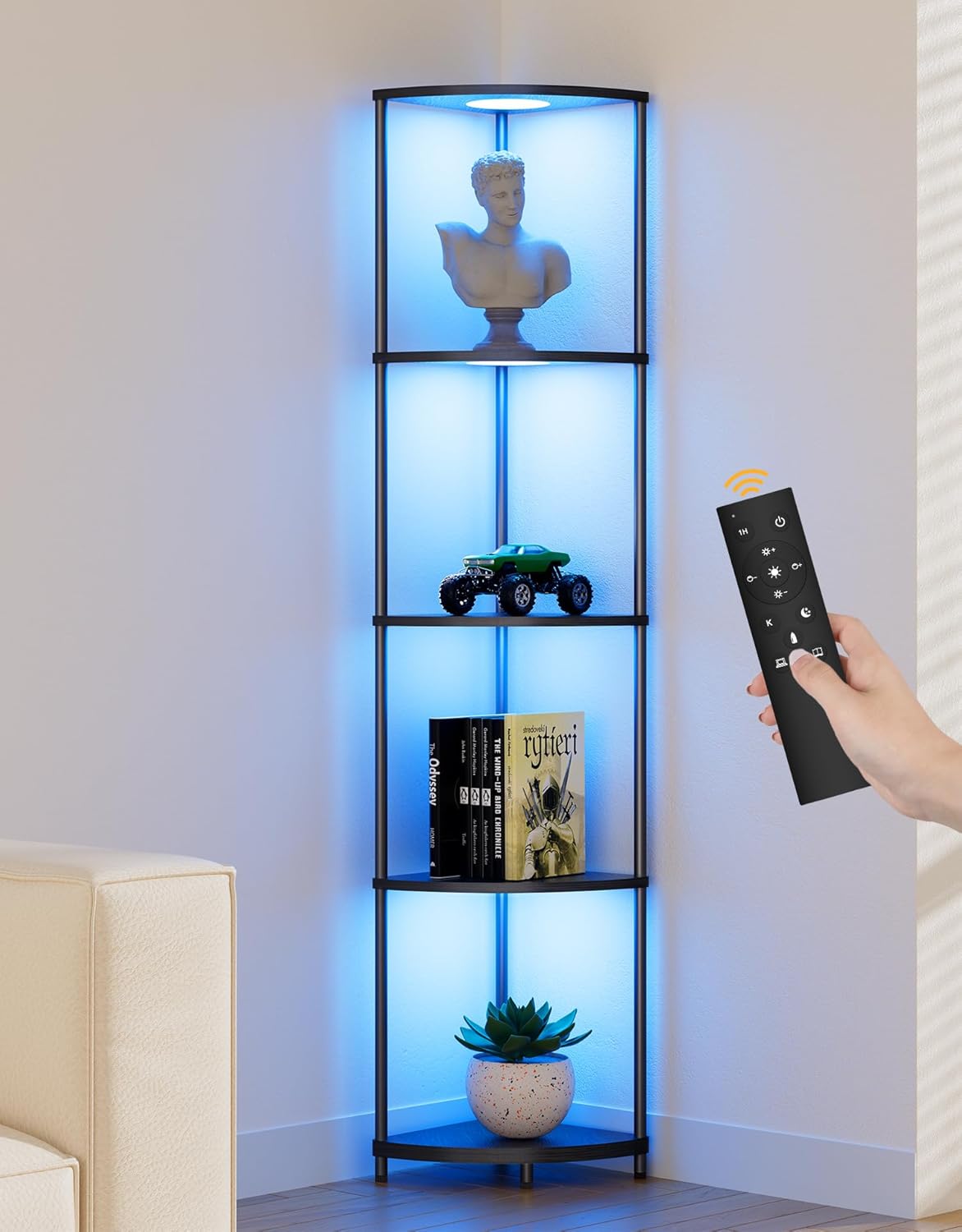 Corner Shelf with RGBCW LED Light for Stylish Home Decor