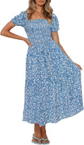 ZESICA Women's 2025 Boho Floral Square Neck Ruffle Maxi Dress