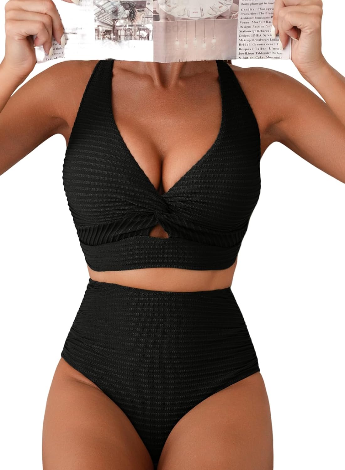 Herseas Women's Textured Bikini Sets with Twist Front Design