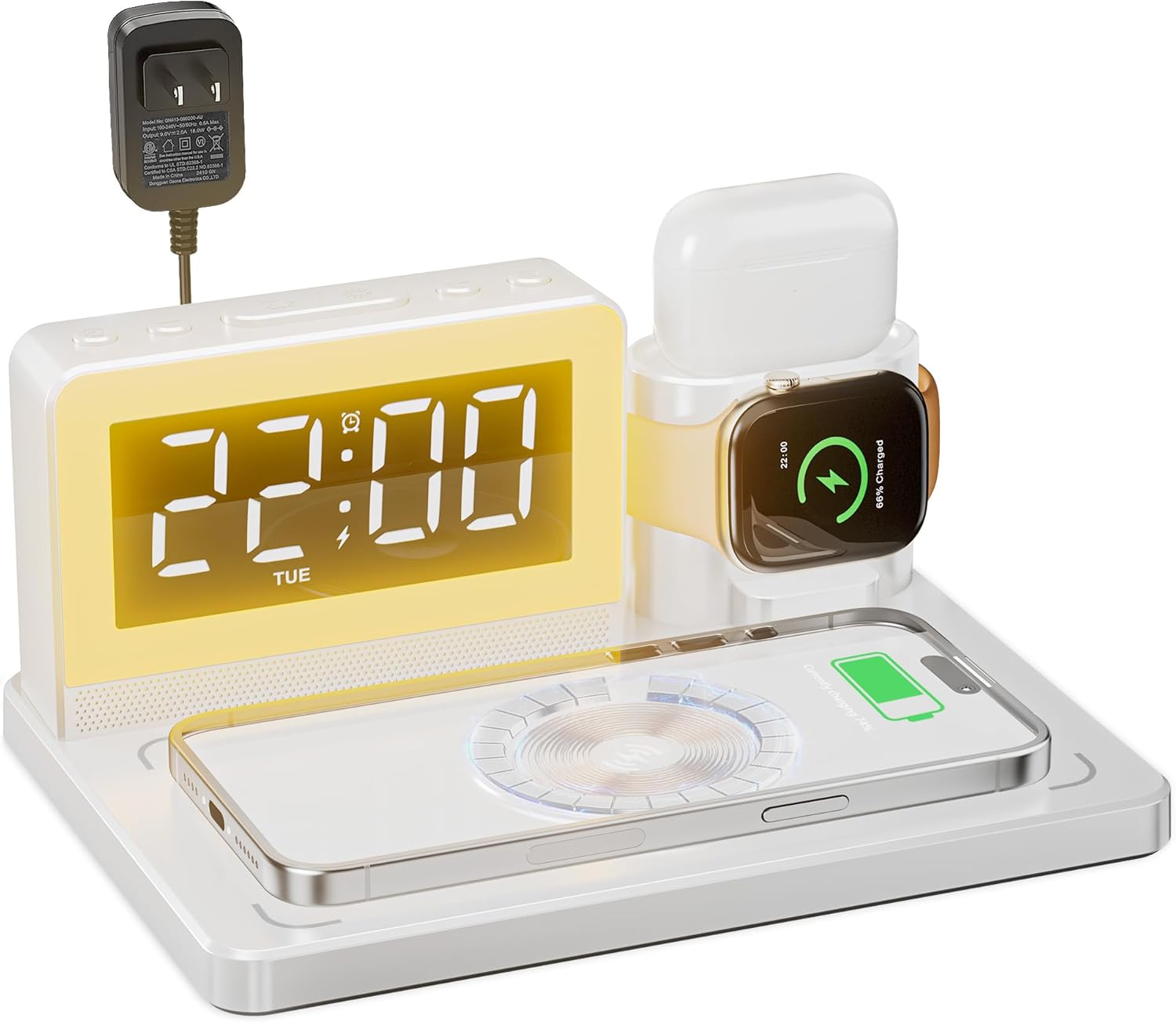Wireless Charging Station with Alarm Clock and Night Light