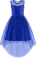 Girls Tulle High Low Dress with Belt - Sleeveless Mesh Party Dress