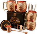 Moscow Mule Copper Mugs - Handcrafted Hammered 4-Piece Set