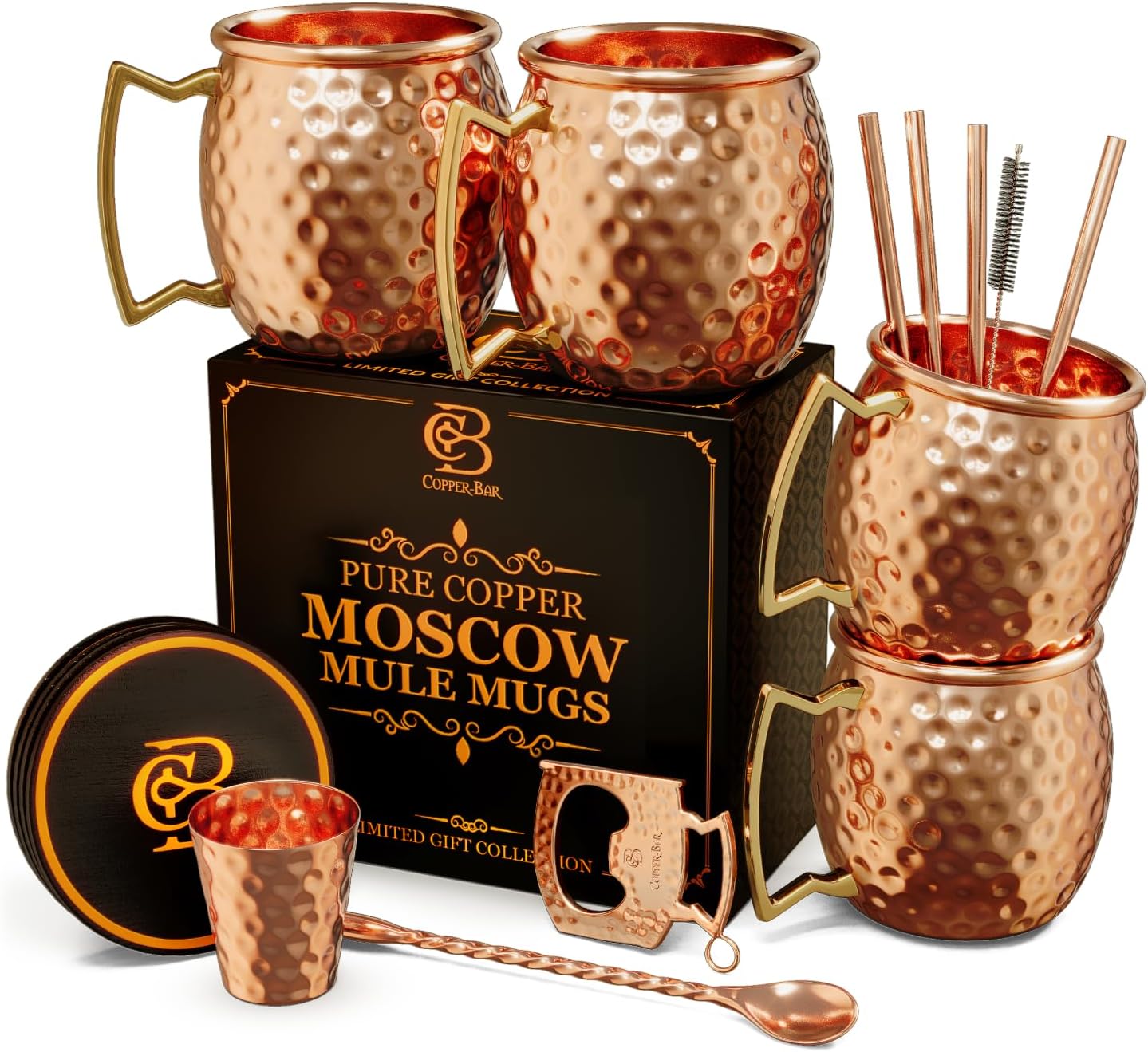 Moscow Mule Copper Mugs Set of 4 - Unique Handcrafted Gift