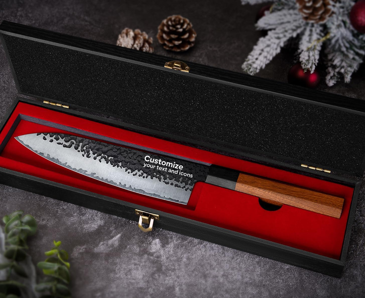 Personalized Engraved Japanese Chef Knife with Rosewood Handle