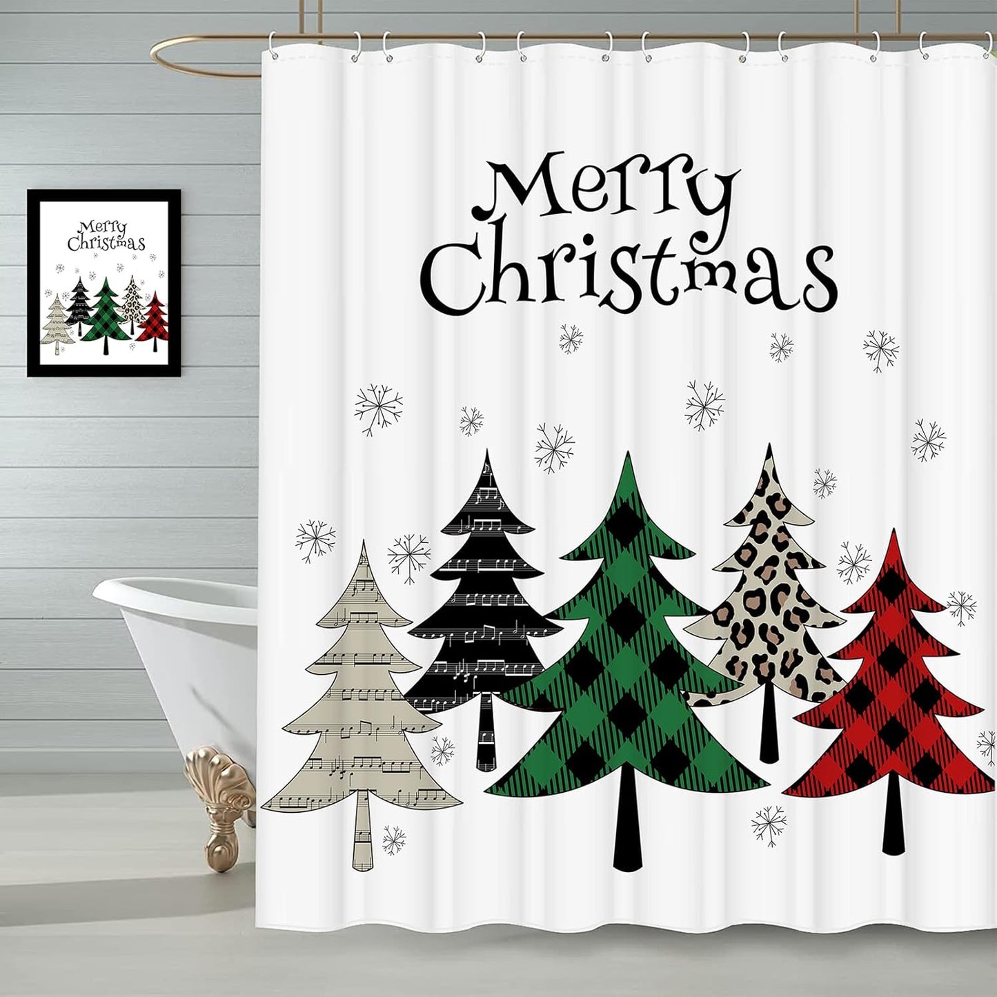 Buffalo Plaid Christmas Tree Shower Curtain Set