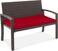 Brown Wicker 2-Person Outdoor Bench with Cushion - 700lb Capacity