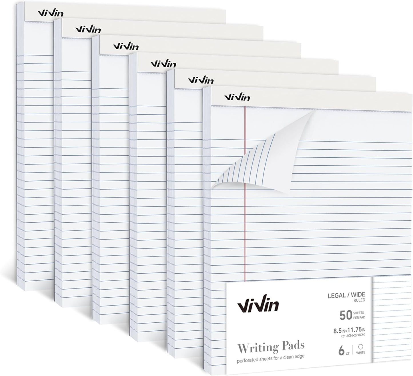 ViVin Wide Ruled Legal Pads - Perforated, 300 Sheets
