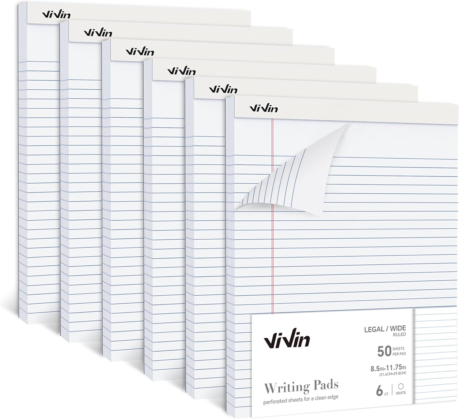 ViVin Wide Ruled Legal Pads - Perforated, 300 Sheets