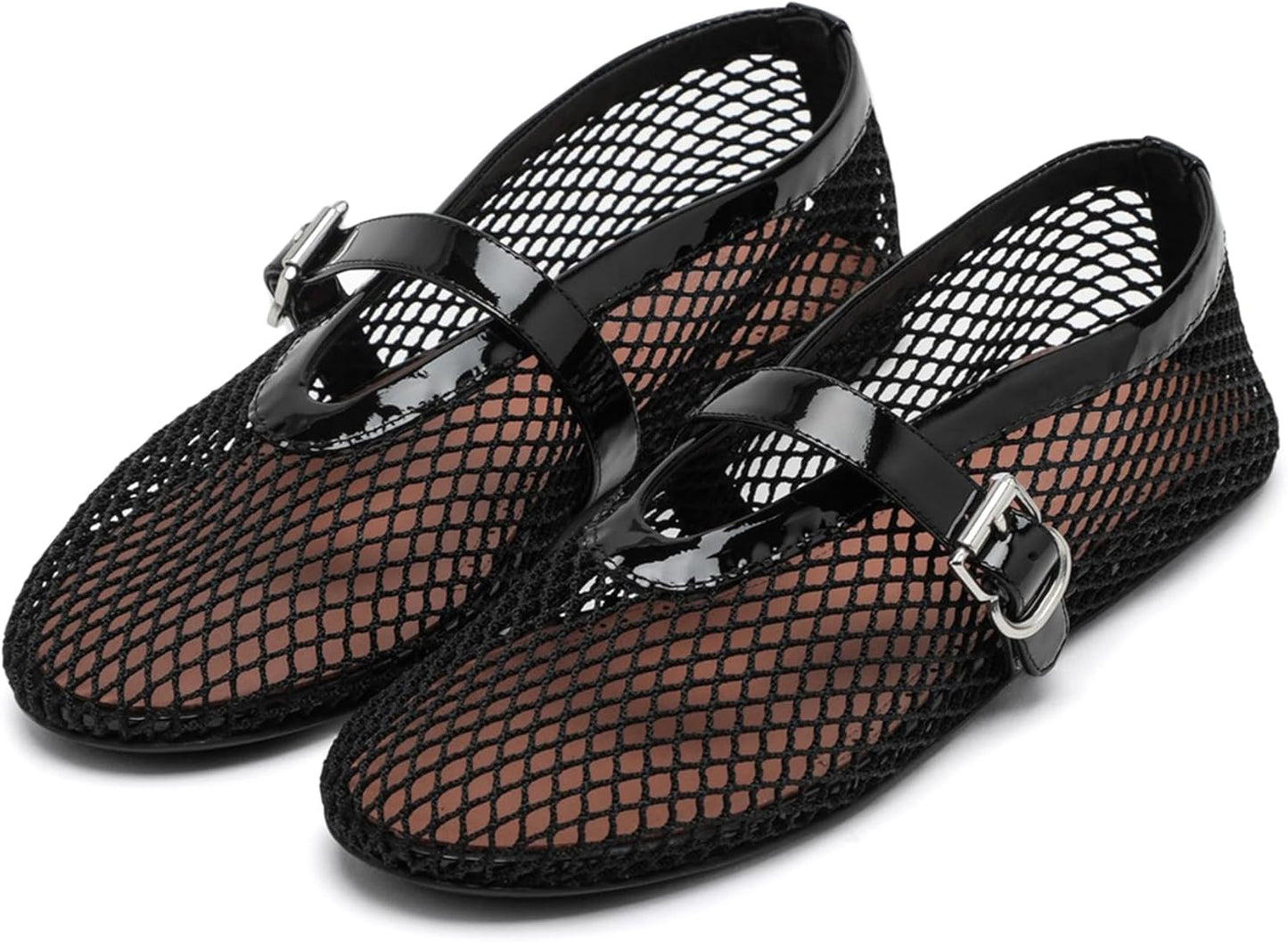 Comfortable Mesh Ballet Flats for Women with Buckle Strap