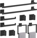 Matte Black Bathroom Hardware Set 10-Piece - Modern SUS304 Towel Bar