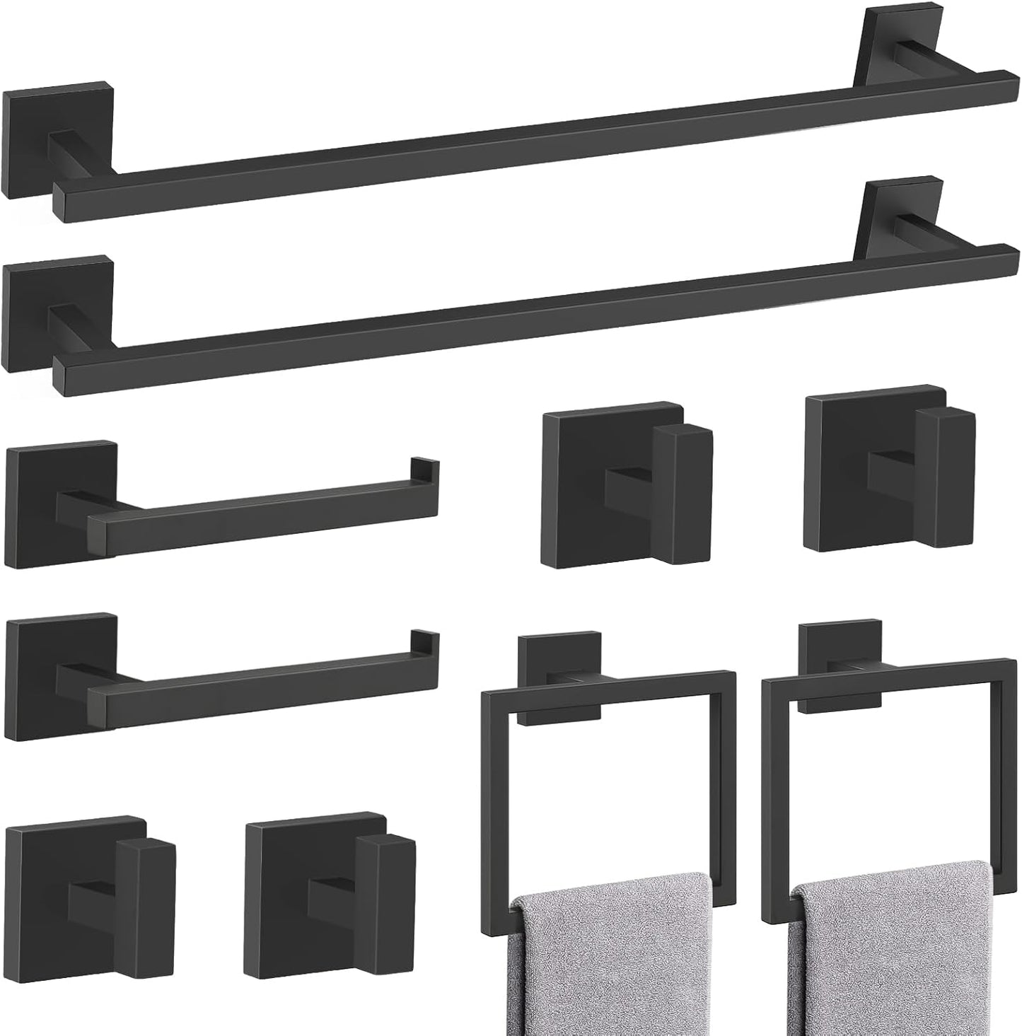 TQKAG Matte Black Bathroom Hardware Set - 10 Piece Accessories