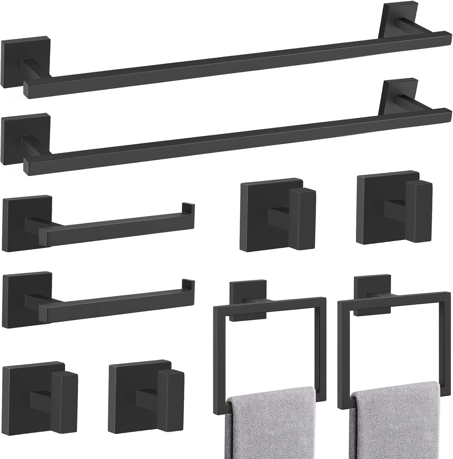 TQKAG Matte Black Bathroom Hardware Set - 10 Piece Accessories