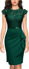 Miusol Women's Elegant Floral Lace Ruffle Cap Sleeve Cocktail Dress