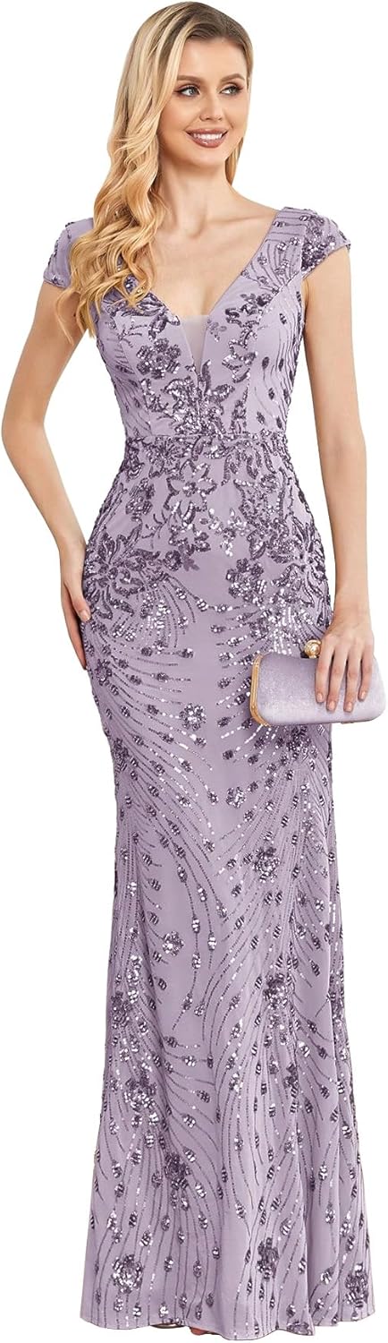 Womens Sequined Long Evening Gown for Prom and Weddings