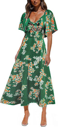 Fashionme Womens Floral Satin Maxi Dress - Flattering VNeck Summer